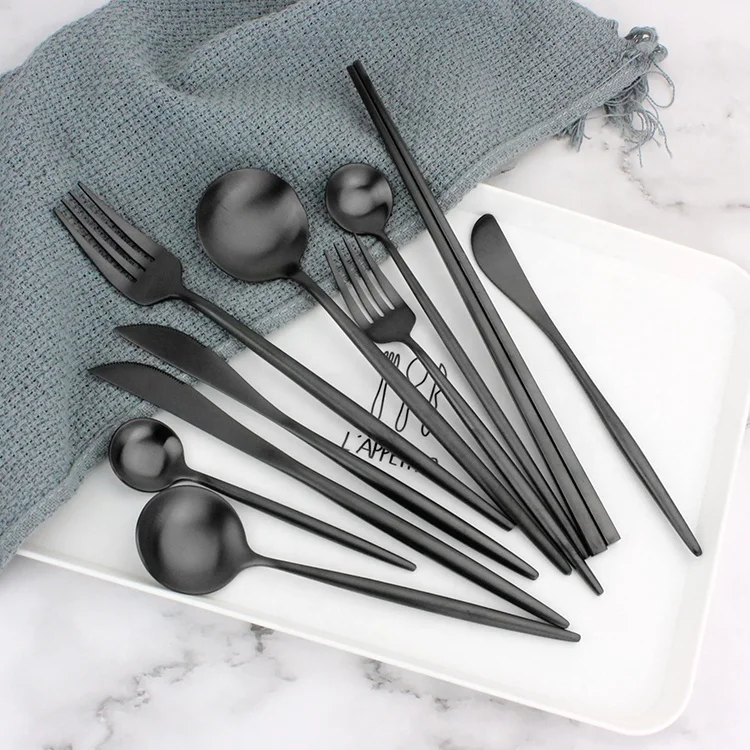 
Hot Selling Back Titanium Plated Cutlery Stainless Steel Flatware Set Table Spoon Fork Knife Silverware for Hotel Wedding 