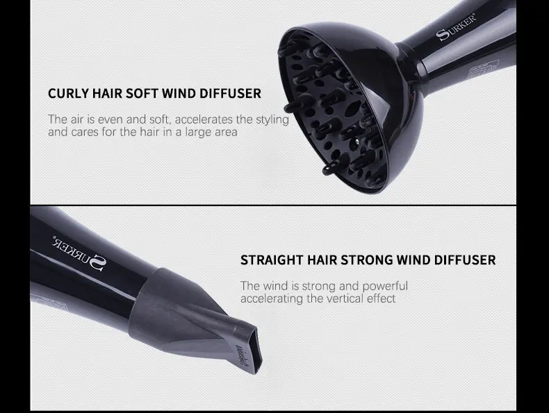 SURKER Negative Ion Hair Dryer Professional Salon Multi-stage Adjustment Hair Dryer
