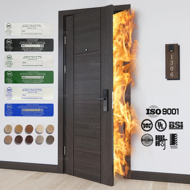 American interior fire door wooden veneer walnut door fireproof 90 minute for interior construction wooden fire protection door