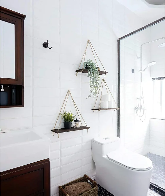 Rustic floating shelf wall mounted living room bedroom brown wooden hanger