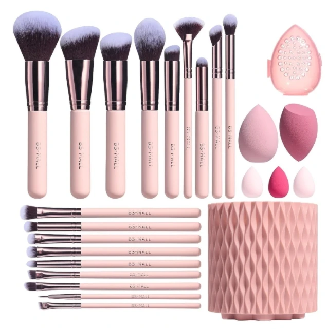 Hot selling storage bucket 18 pieces pink large makeup brush set  pink makeup brushes with the rotating bucket