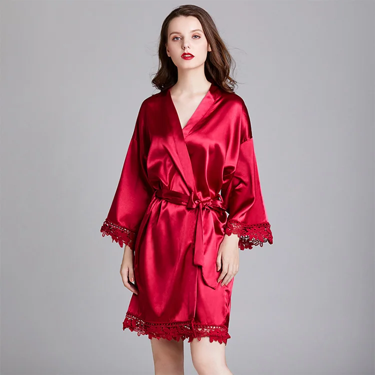 Pajamas Women Spring And Summer Long Sleeve Plus Size Silk Home Yukata Robe Bathrobe
