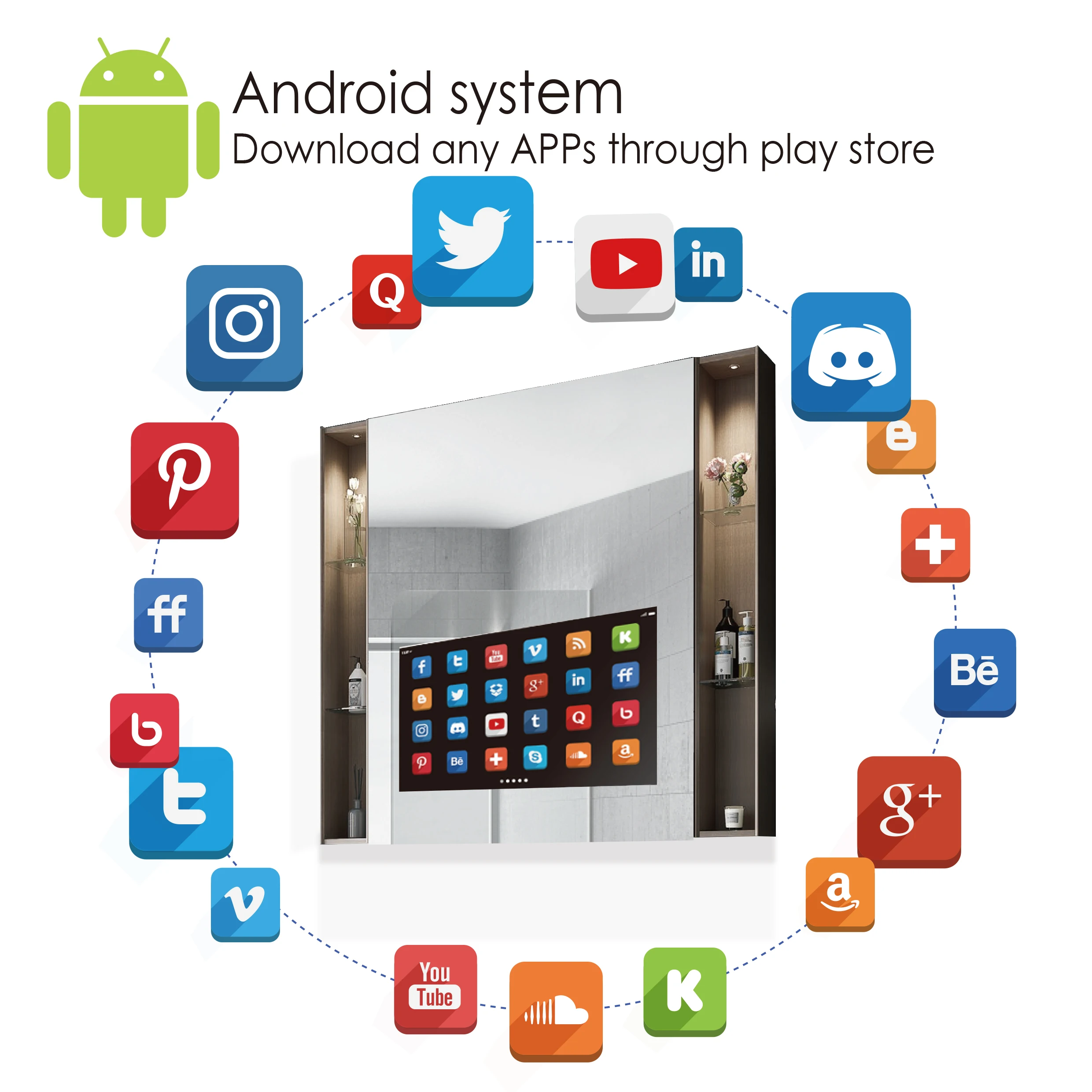 Mirror With Speaker Trending Products 2024 New Arrivals Anti-fog Android OS Wifi Bluetooth Wall Mirror Intelligent Magic Mirror