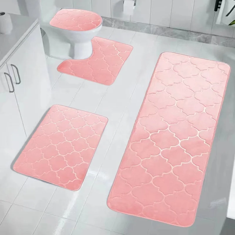 chenille carpet 4 Pc Classic Style Toilet Rug Set Absorbent Quick drying Non Slip PVC Bottom Bath Bathroom Mat Rug Set