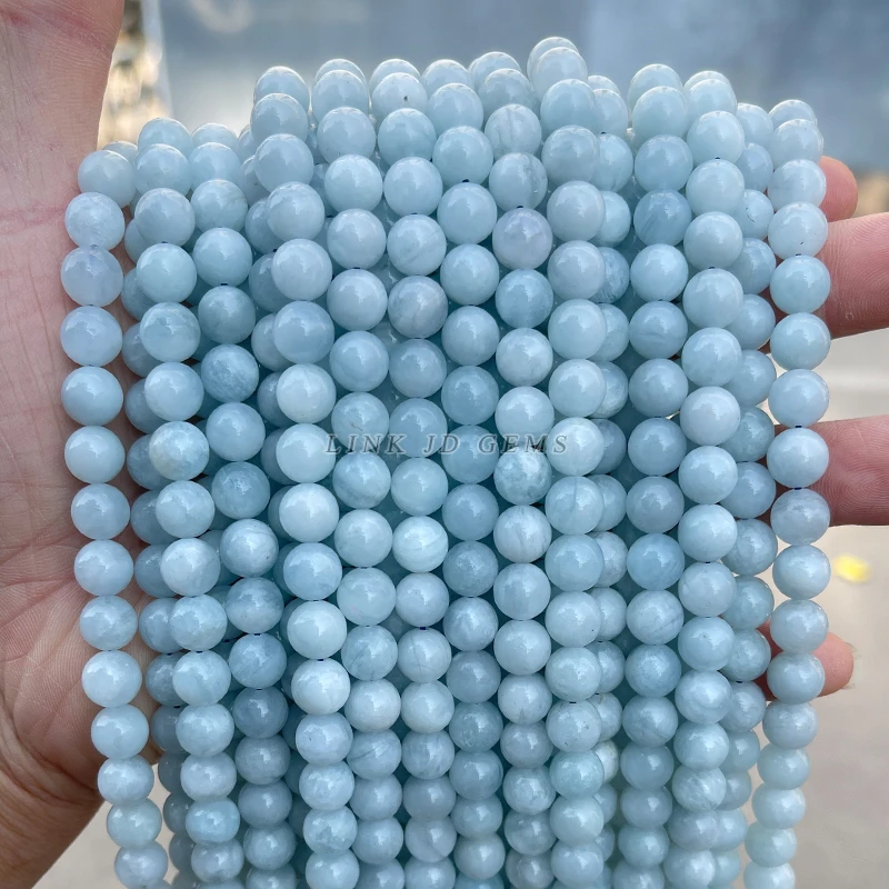 Оптовая продажа качественные бусины JD из натурального синего аквамарина 6/8/10/12 мм 7A круглые россыпью для изготовления ювелирных изделий