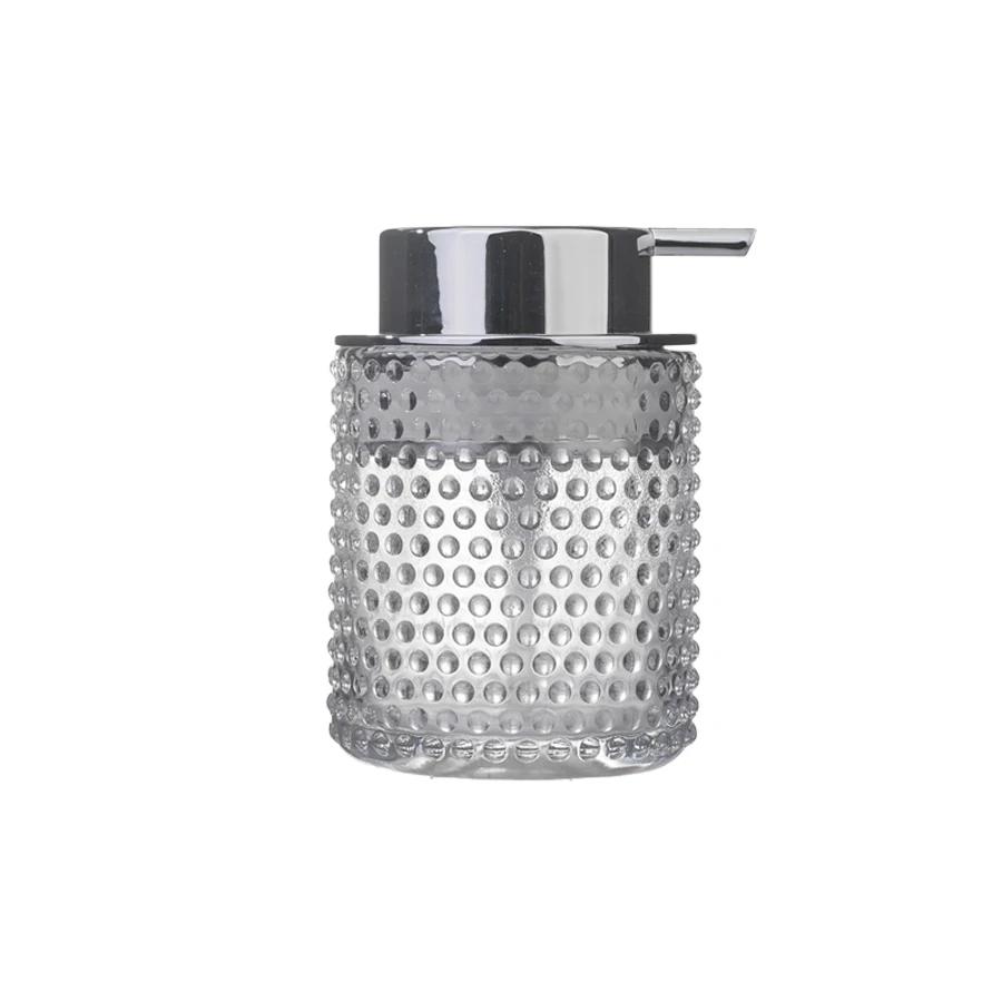 Luxury hotel Personal Care 280ml Straight Polka Dot Shape Clear Glass Soap Dispenser Bottle with Sliver Lotion Pu