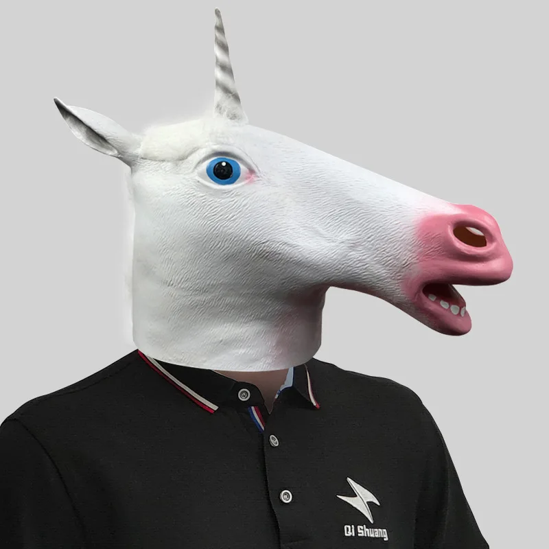 Cute unicorn animal mask masquerade ball anime latex head dress Halloween party funny props