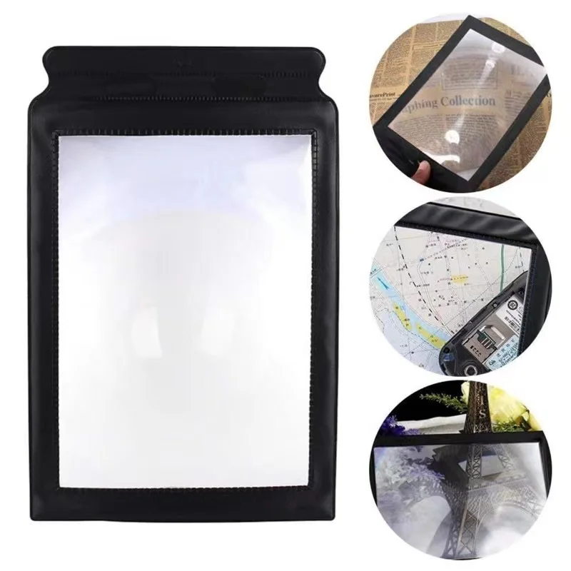 Cheap price Hand-held black bezel soft side A4 senior reading portable ultra-thin PVC Fresnel flat full-page magnifier 3x