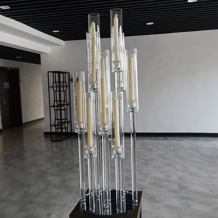 Tall glass tubes candle holders 10 arms crystal candelabra wedding table centerpieces wholesale
