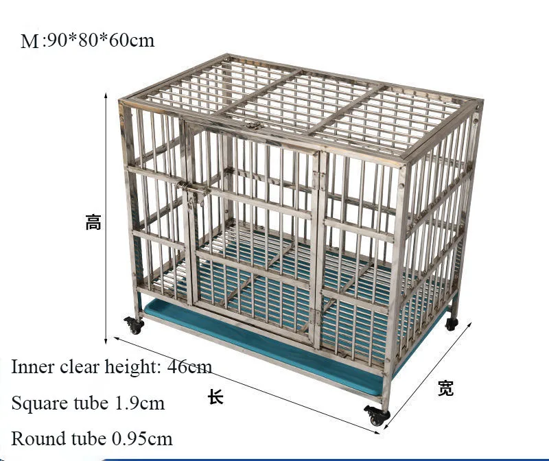 extra-large three-door high-quality stainless steel with tray dog cage