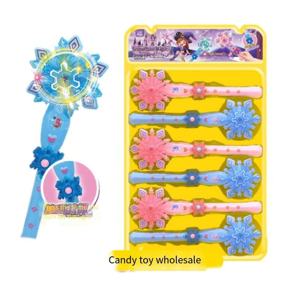 New Children Light Music Snowflake Stick Ice and Snow Glowing Stick Princess Transformation Magic Stick Toy With Candy For Kids
