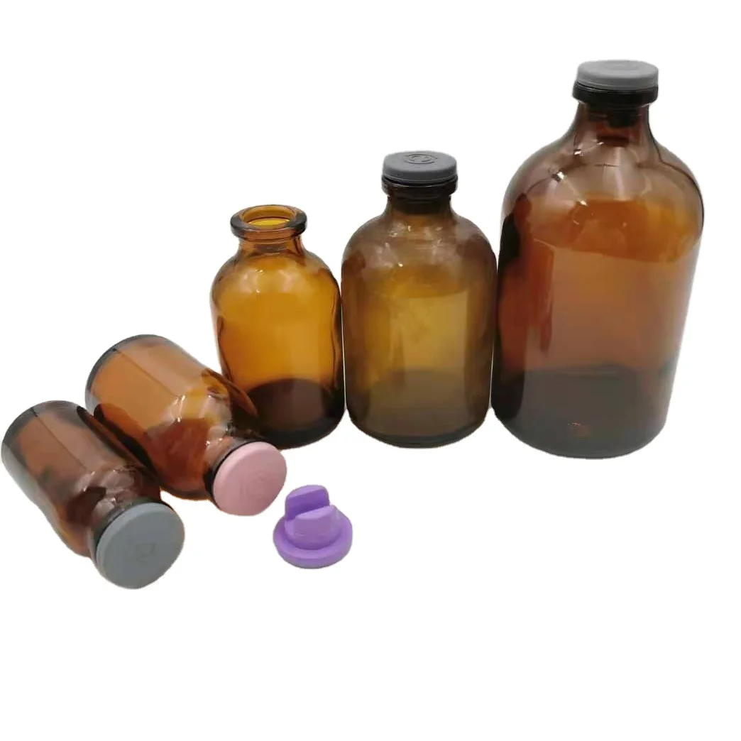 bottles medicine glass 50ml amber sterile vials for injection bottles with rubber stopper