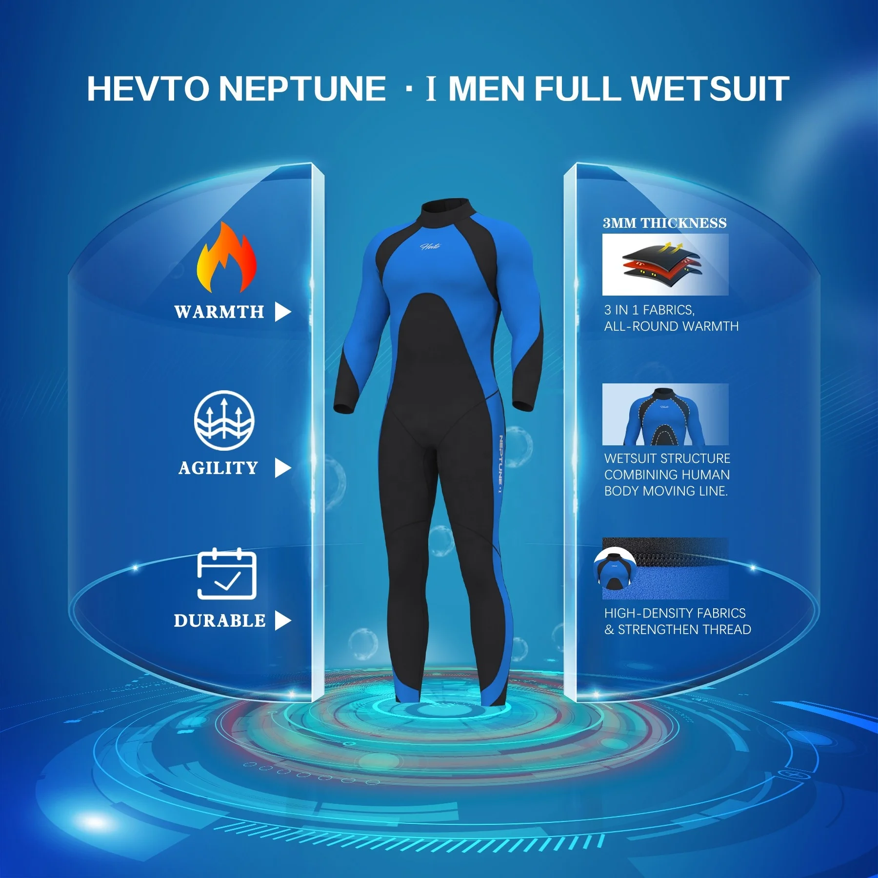 Оптовая продажа мужские Гидрокостюмы Hevto 3 мм неопреновые костюмы для серфинга и плавания с застежкой-молнией сзади