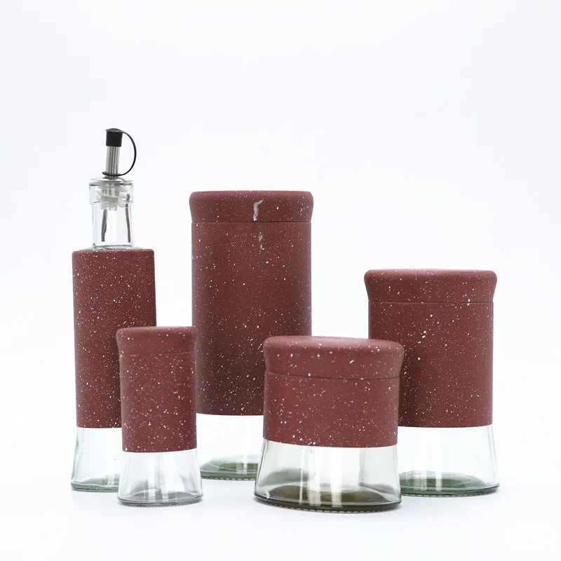 Hot Selling Silver Stainless Steel  Coating Food Glass Storage Jar  Oil Vinegar Bottle and Salt Pepper Shaker