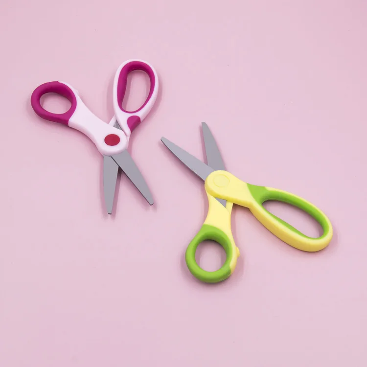 5 Inch Left Handed Kid Scissors Soft Touch Handle Assorted Colors Blunt Tip Smooth Edge Plastic Blade Pruning DIY Grade Student