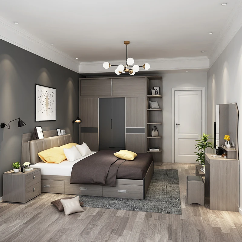 modern beds Bedroom furniture Modern Wood Simple Double bed Design With Drawer luxury storage bed bedroom sets