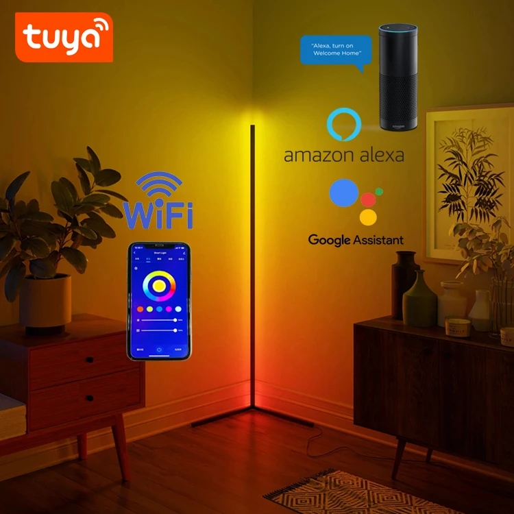 Smart Wifi DIY Modular Floor Lamp RGB LED Tuya App Amazon Alexa Metal Floor Lamp Tripod