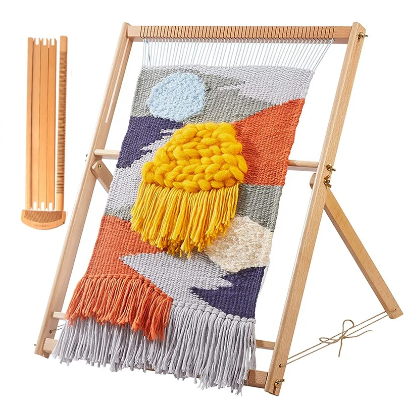 Adjustable Blanket Scarf DIY Loom Sewing Machine Extra-Large Frame Wooden Multi-Craft Weaving Loom with Stand