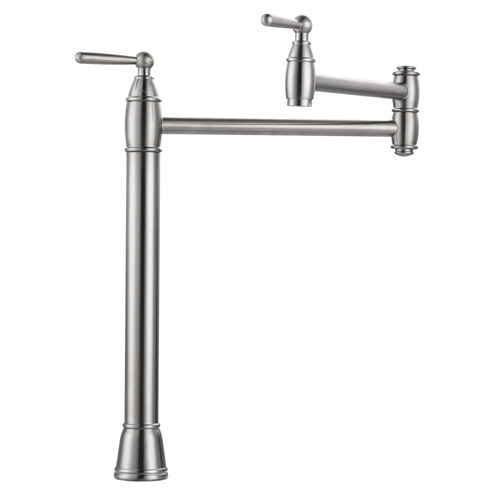 Lead Free Brass Kitchen Fixtures Dual Swing Joints Arm Deck Mount Folding Kitchen Pot Filler Faucet Tap
