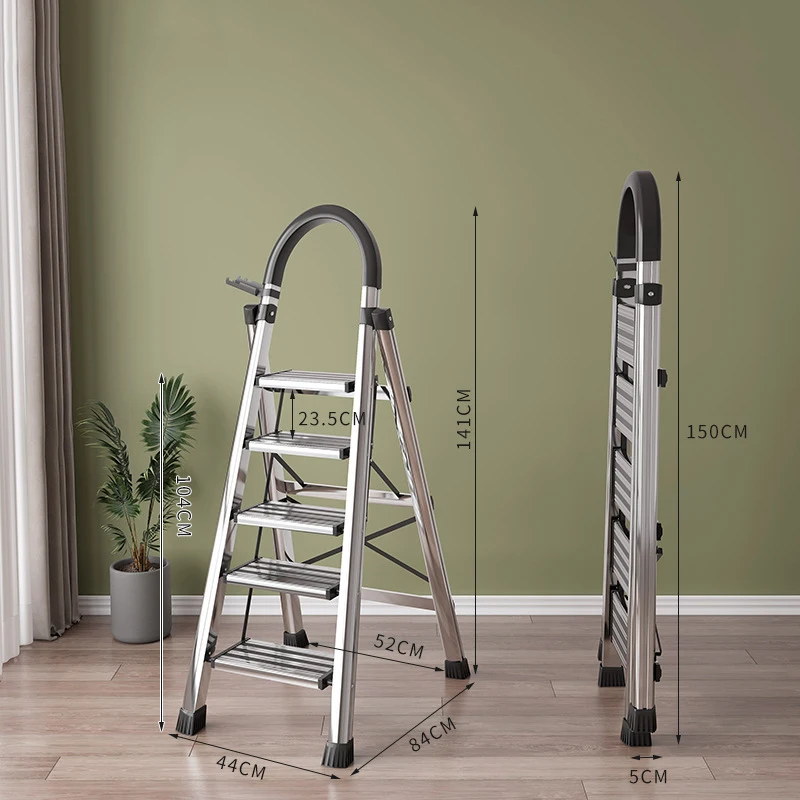 Factory Directly Multi Size Household Aluminum Ladder Folding Attic Household Step Ladder With Handrail