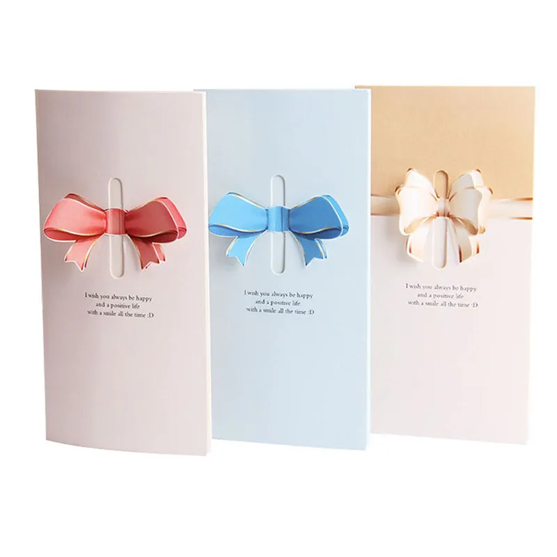 Custom Printing Logo Wholesale 3D Heart Wings Bow Festival Two Fold Wishing Gift Paper Greeting Card