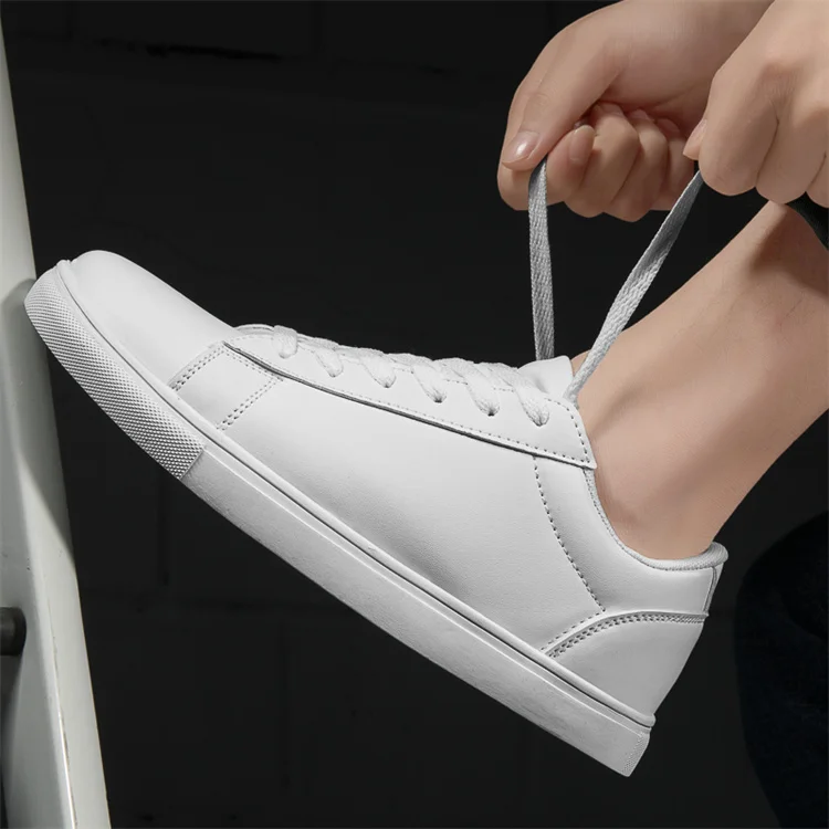 World- Win 2021 Blank Custom Logo Flat Leather Sneakers White Casual Shoes For Men