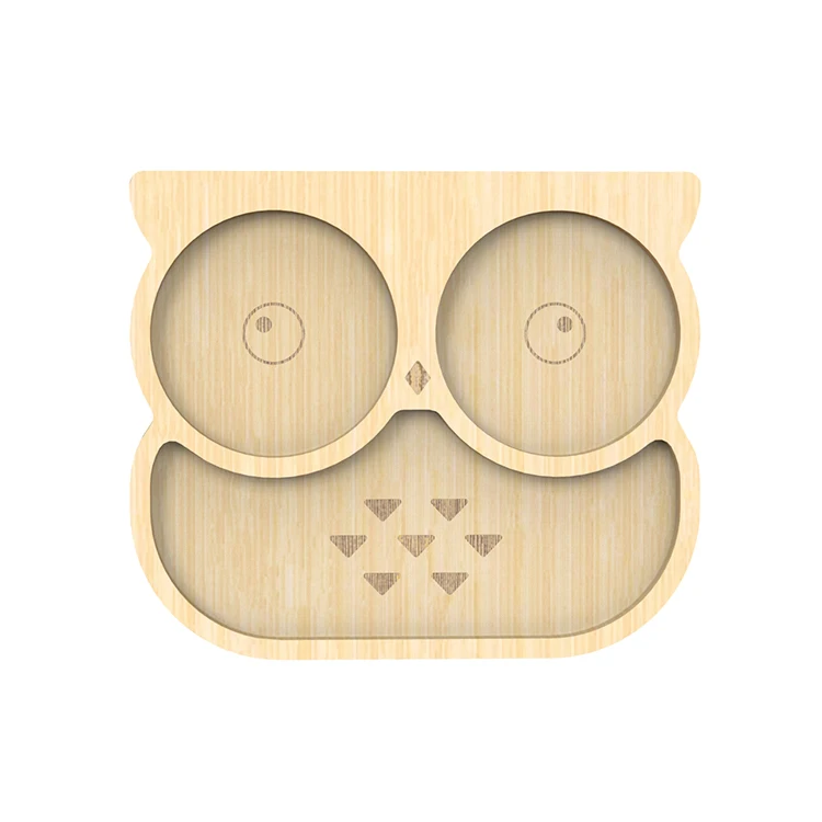 High Quality Custom Design Baby Dishes Kids Bamboo Wood Plates Food Dinner Cutlery Feeding Tableware Suction for