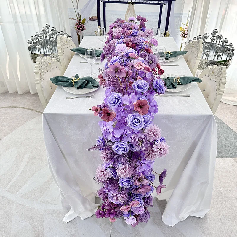GIGA European purple table hotel wedding banquet festival window decoration fake simulation rose silk 100cm long flower runner