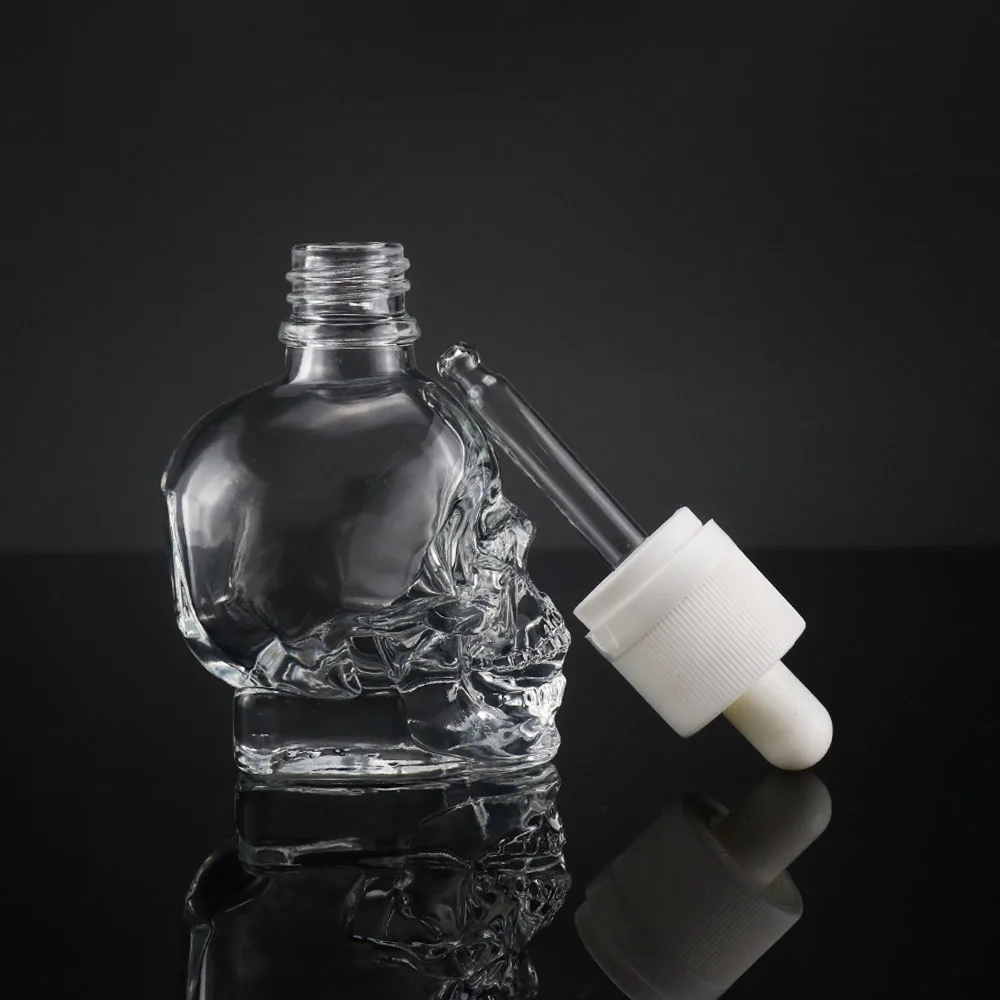 1oz 2oz 120ml spray bottles beard oil 30 ml 30ml 60ml small clear colour frosted black color shaped skull glass dropper bottle