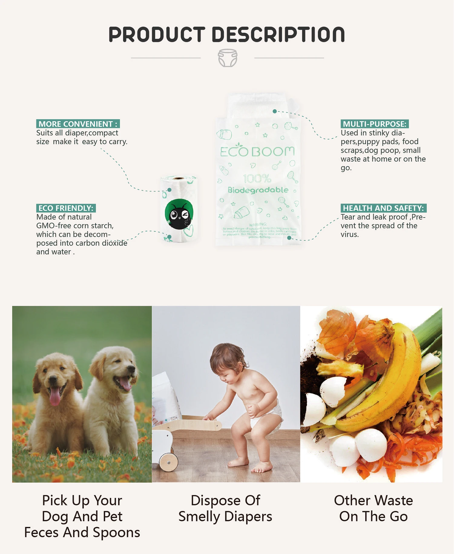 ECO BOOM bamboo cheap diaper biodegradable dustbin travel eco friendly garbage bags