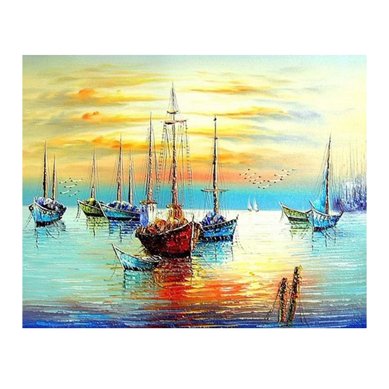 DIY Paint by Number Kit On Canvas for Beginners, New Painters,Canvas Oil Painting Kit for Adults Harbor in the sunset