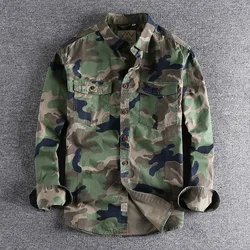 Hot Sale Long Sleeve  Wear Cargo Shirt Men Outdoor Uniforms Shirt Cotton Plus Size  Camouflage Shirt
