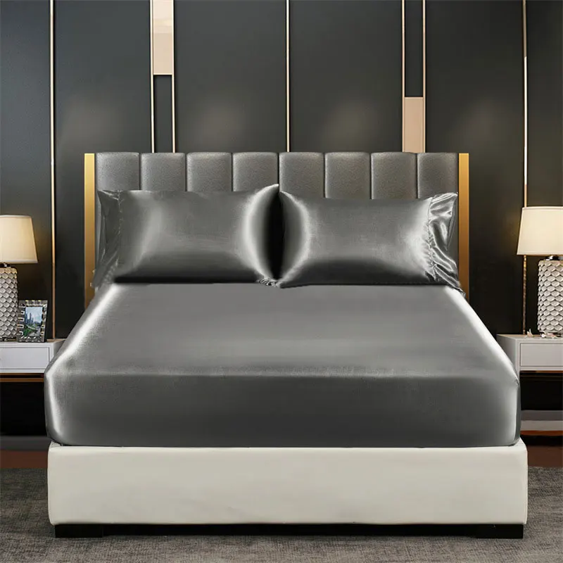 Wholesale Custom Cooling Bed Sheet Set 4 Pieces Queen Size Bed Sheet Set Deep Pockets Satin Silk Bed Sheets