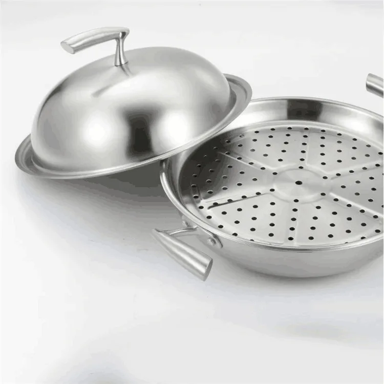 New Design Nonstick 304 Stainless Steel Frying Pan Deep Induction Wok Flat Bottom Gas Universal With Lid