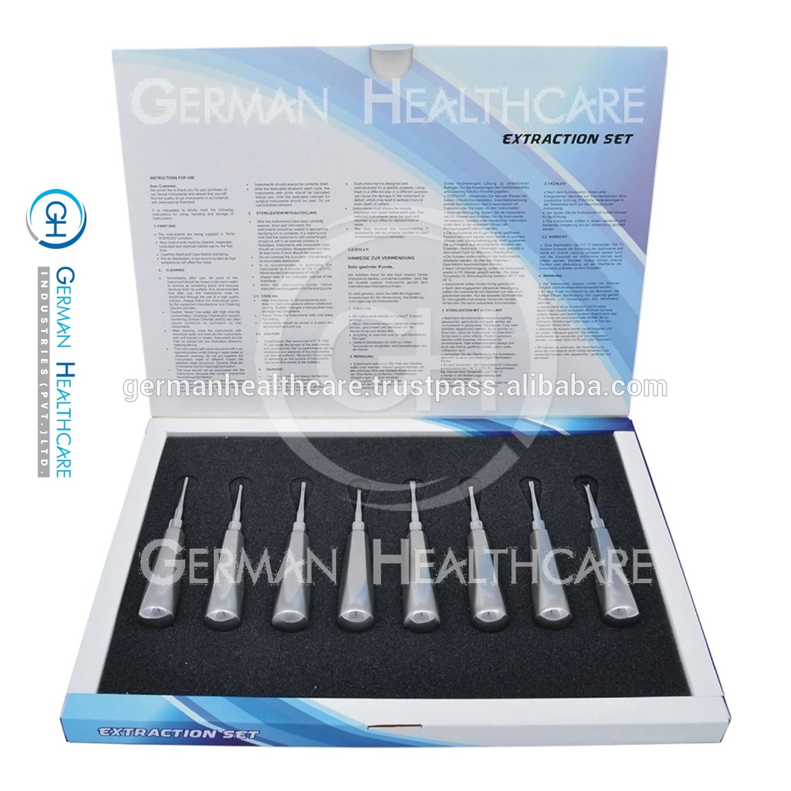 Dental Luxating Elevators SetKit of 8 Pieces (4 Curved and 4 Straight)