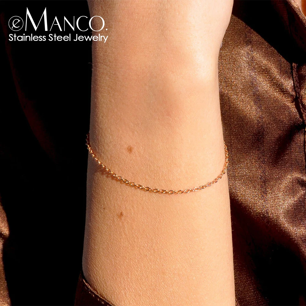 eManco Classic Fine Chain Gold-Plated Bracelet Stainless Steel Upgraded Lobster Clasp Adjustable Simple Accessories