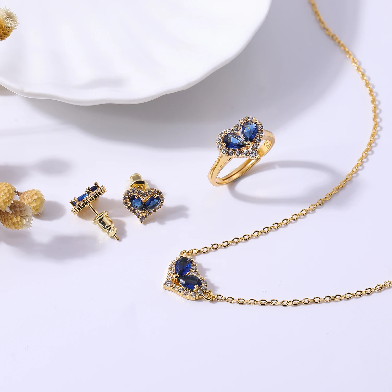 Dubai Bridal Pendant Chain Jewelry Necklace Fashion Wedding Accessories Jewelry Set AAA Cubic Zirconia Women Gift Gold Zircon