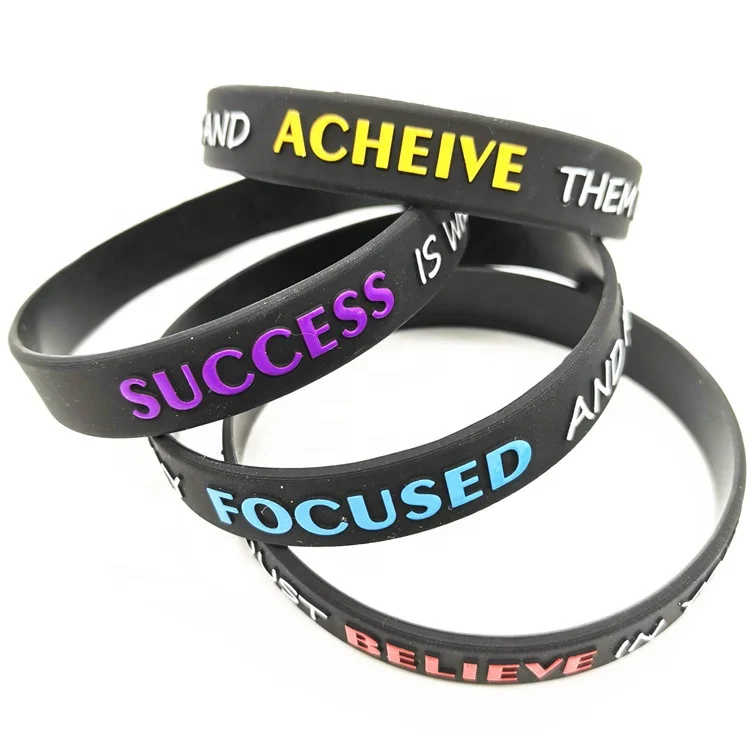 Customized Debossed Wristband Success  Achieve Focus Motivational Inspirational Rubber Wristbands Silicone Bracelets For Gift