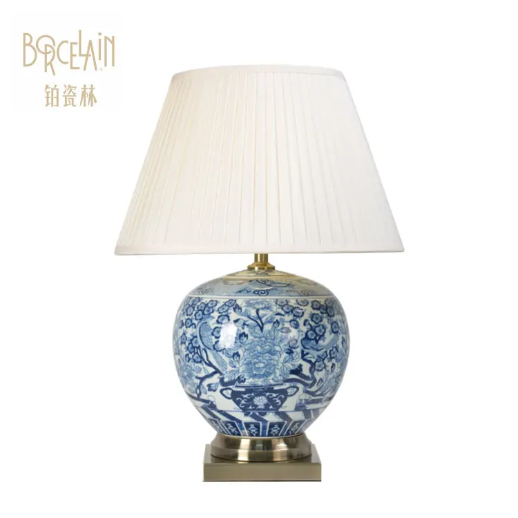 Luxury Oriental Table Reading Modern Porcelain Blue And White Ceramic Desk Lamp