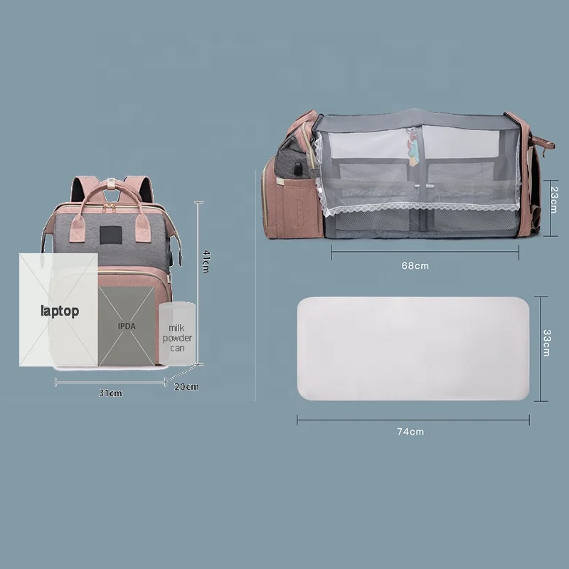 Sympathybag Customized Factory Mummy Backpack Diaper Bag Multifunction Mosquito Net with Changing Station for Babies