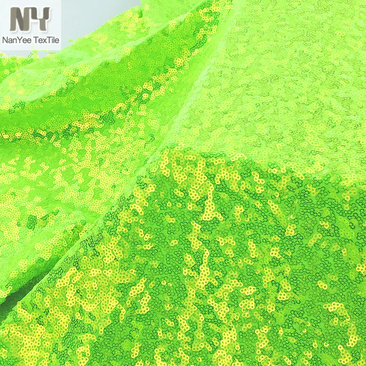 Nanyee Textile Knitted Embroidered Overlapped 3MM Round Bright Neon Green Iridescent Sequin Jersey Fabrics With High Elastic