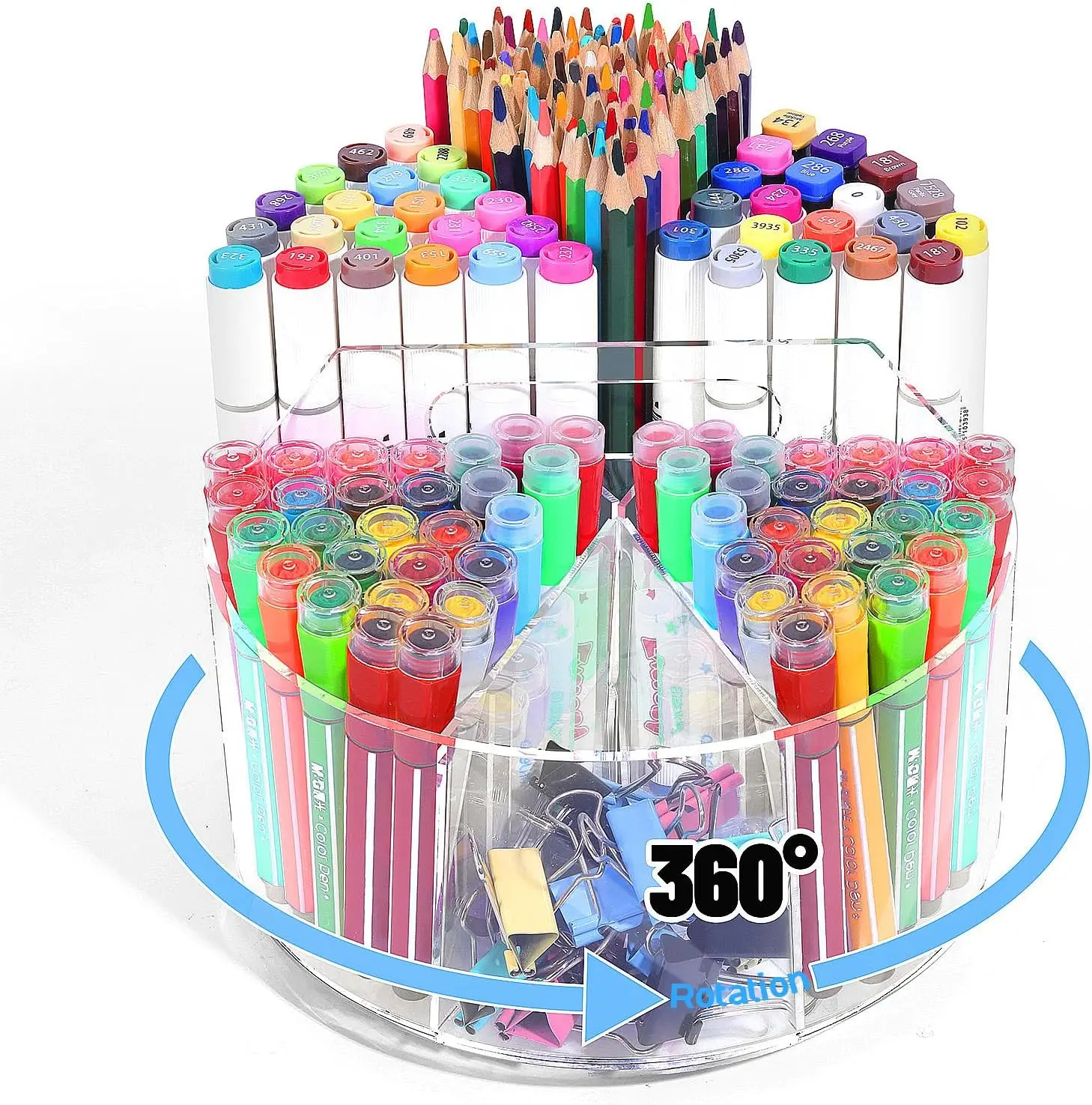 Large Capacity Desktop 360  Acrylic Desktop Pencil Pen Organizer Office Crayon Marker Holder Acrylic Cosmetics Storage Rack