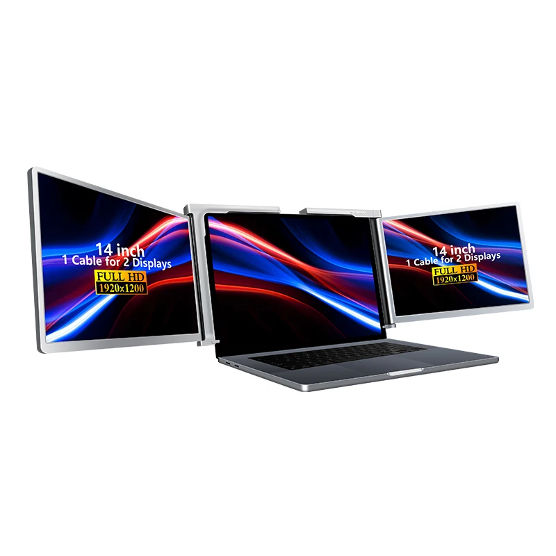 Factory OEM/ODM Triple Laptop Screen Extender Dual 14 inch 1080P LCD monitors portable Tri screen monitor for laptop