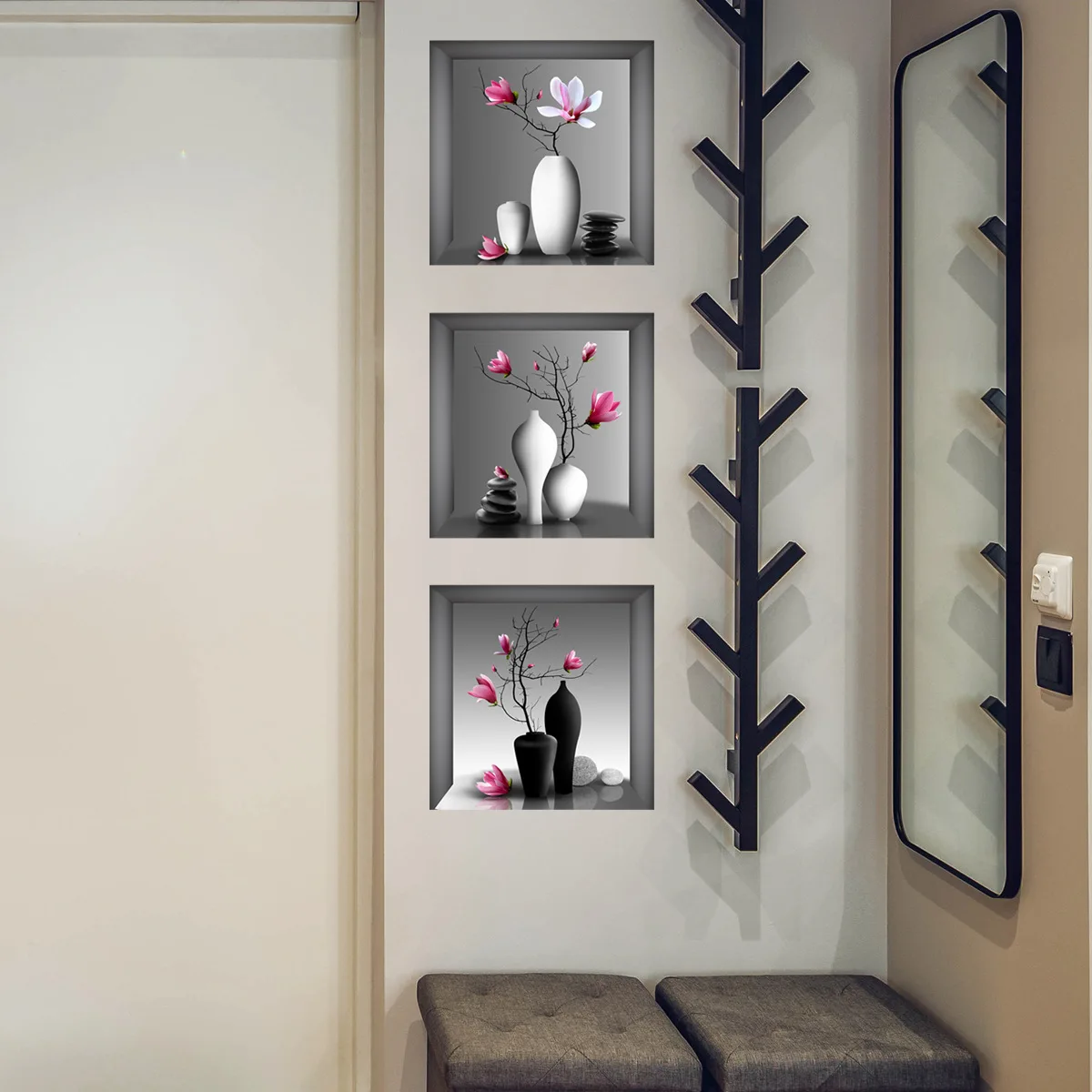 Vase flowers simulation picture frame wall stickers Bedroom living room decoration wallpaper self-adhesive PVC stickers