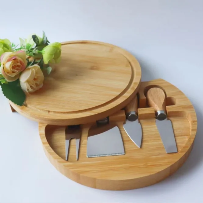 Hot Sale Eco Friendly Bamboo Cheese Board and Charcuterie Board with Knife Set