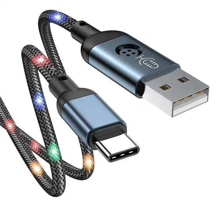 2022new with led type-c usb data cable 1.2m 2m voice control usb cable suitable for huawei charging cable
