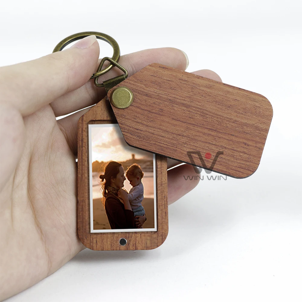 Blank Square Shaped Wood Photo Keychain Custom Logo Wood Keychains For Gift Lovers And Family