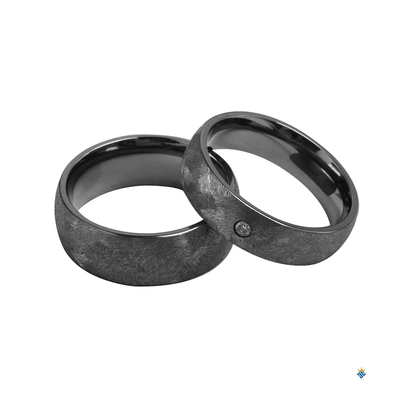 Contemporary rare metal tantalum rings hypo allergic mix brushed dome tantalum wedding ring sets