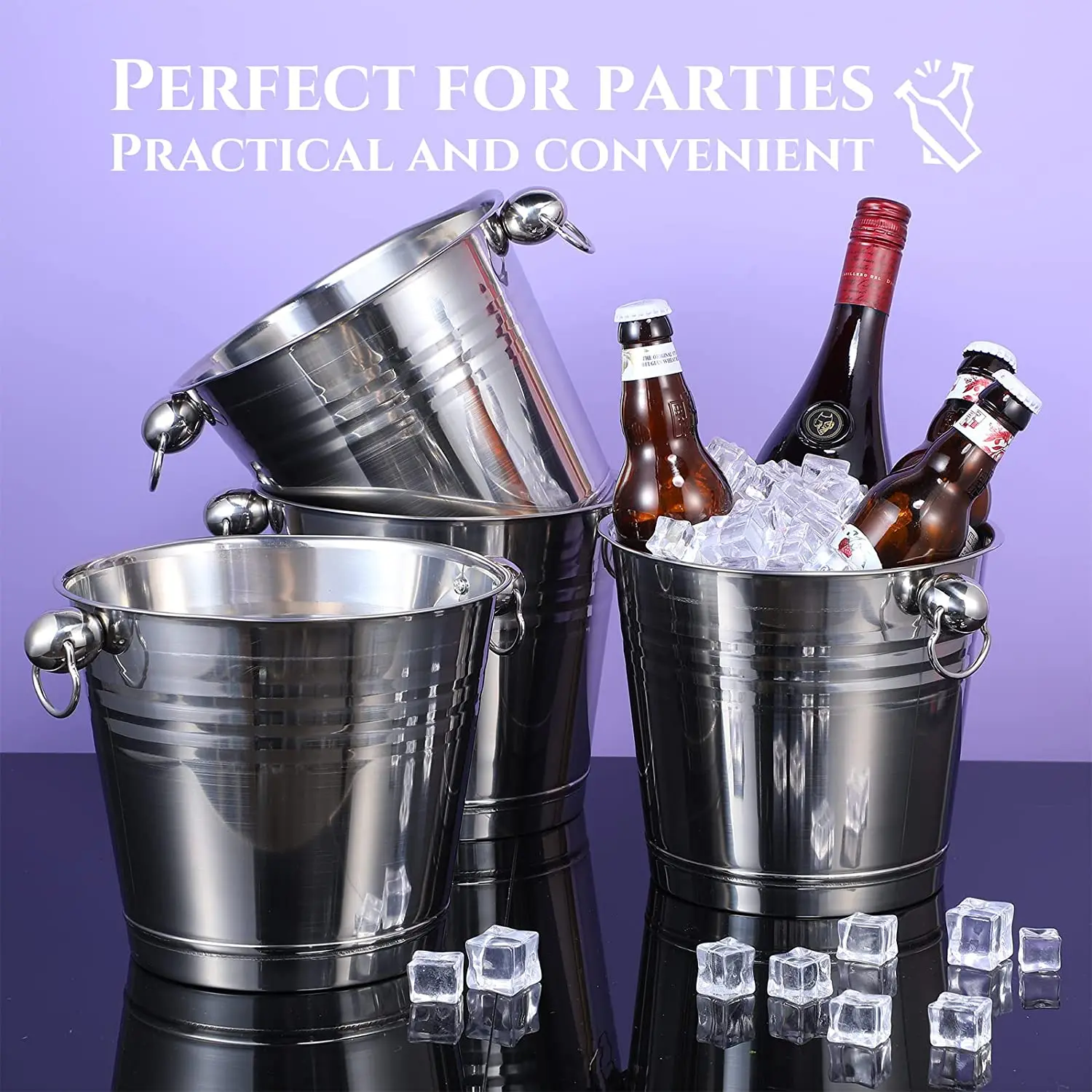Custom Logo 6 Liter Stainless Steel 201 Metal Ice Cooler Bucket Champagne ice Buckets for party