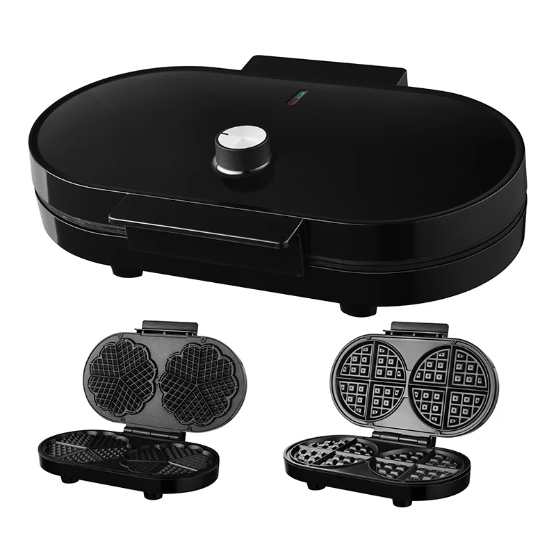 Custom Logo 5 Slices Double HEART Mini Shape Electric Waffle Maker